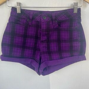 Blackheart Purple Plaid Jean Shorts
